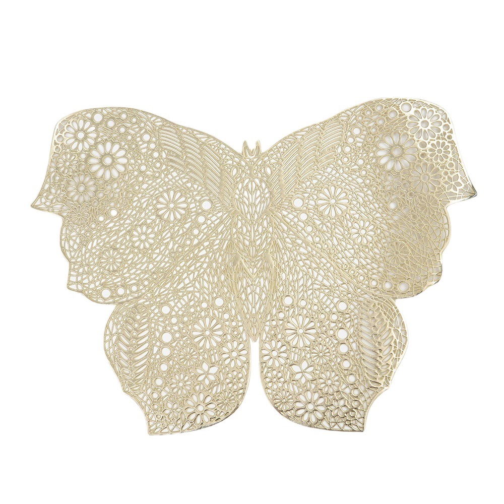 Nueva mariposa placemat hueco dorado PVC occidental placemat polvo de plata aislamiento térmico antideslizante estera de mesa de montaña restaurante Decoración