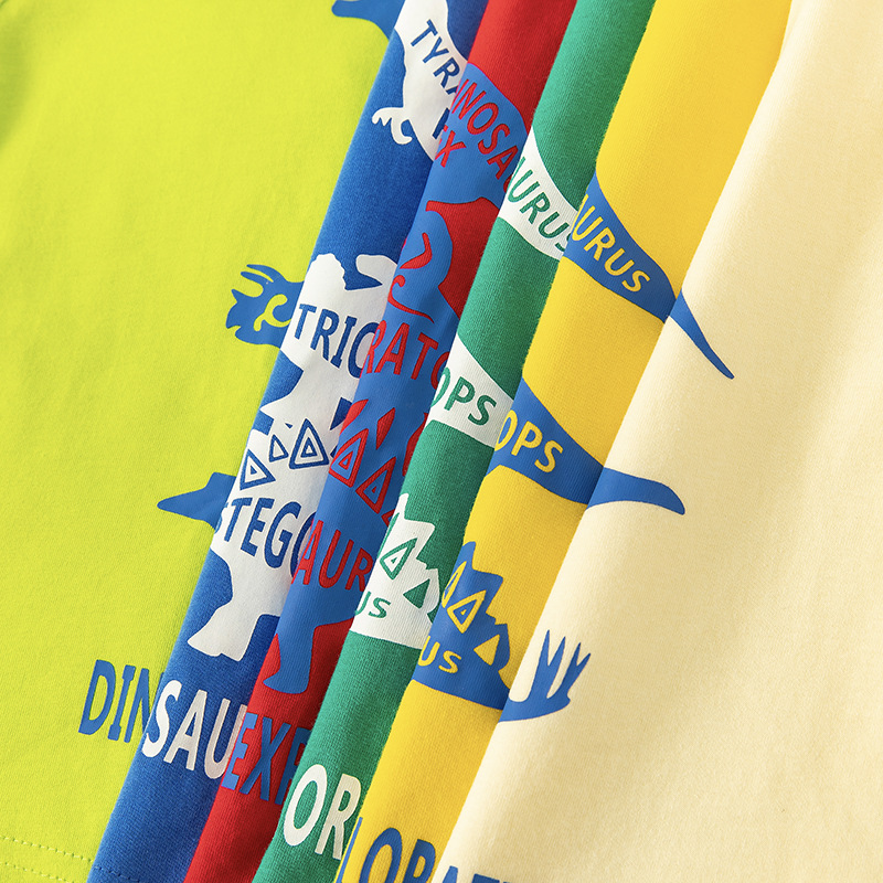 Betop nueva ropa para niños bebé algodón dinosaurio patrón verano para niños cuello redondo camiseta de manga corta Douyin transmisión en vivo