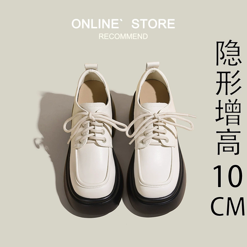 Женская обувь, увеличивающая рост, 10 см, новинка 2023 года, маленькие черные кожаные туфли в британском стиле, маленькие размеры, лоферы на толстой подошве