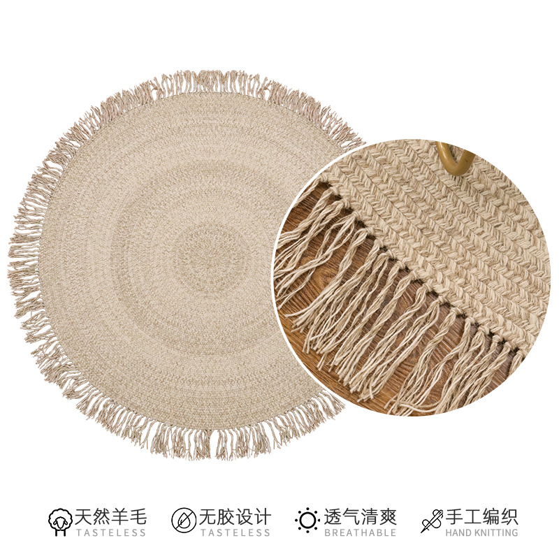 Alfombra de lana natural alfombra de mesa de salón nórdica simple silencioso dormitorio familiar tejido a mano alfombra de bordeado image 8