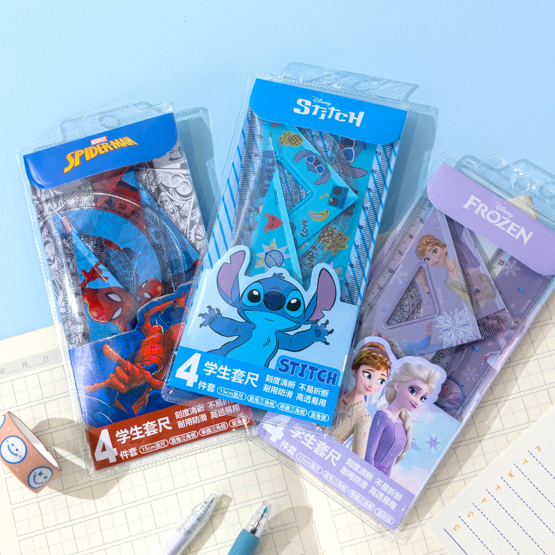 新しいスパイダーマン定規セットクリエイティブクール学生定規 4 ピース定規三角定規漫画アクリル文具|undefined