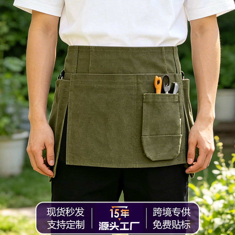 Cross-Border Amazon Thick Canvas Apron Waist Bag Restaurant Cafe Workwear Outdoor Cycling Waist Bag Half Apron