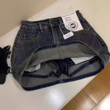 美式复古牛仔短裙女夏季新款高腰弹力显瘦a字裙防走光辣妹包臀裙