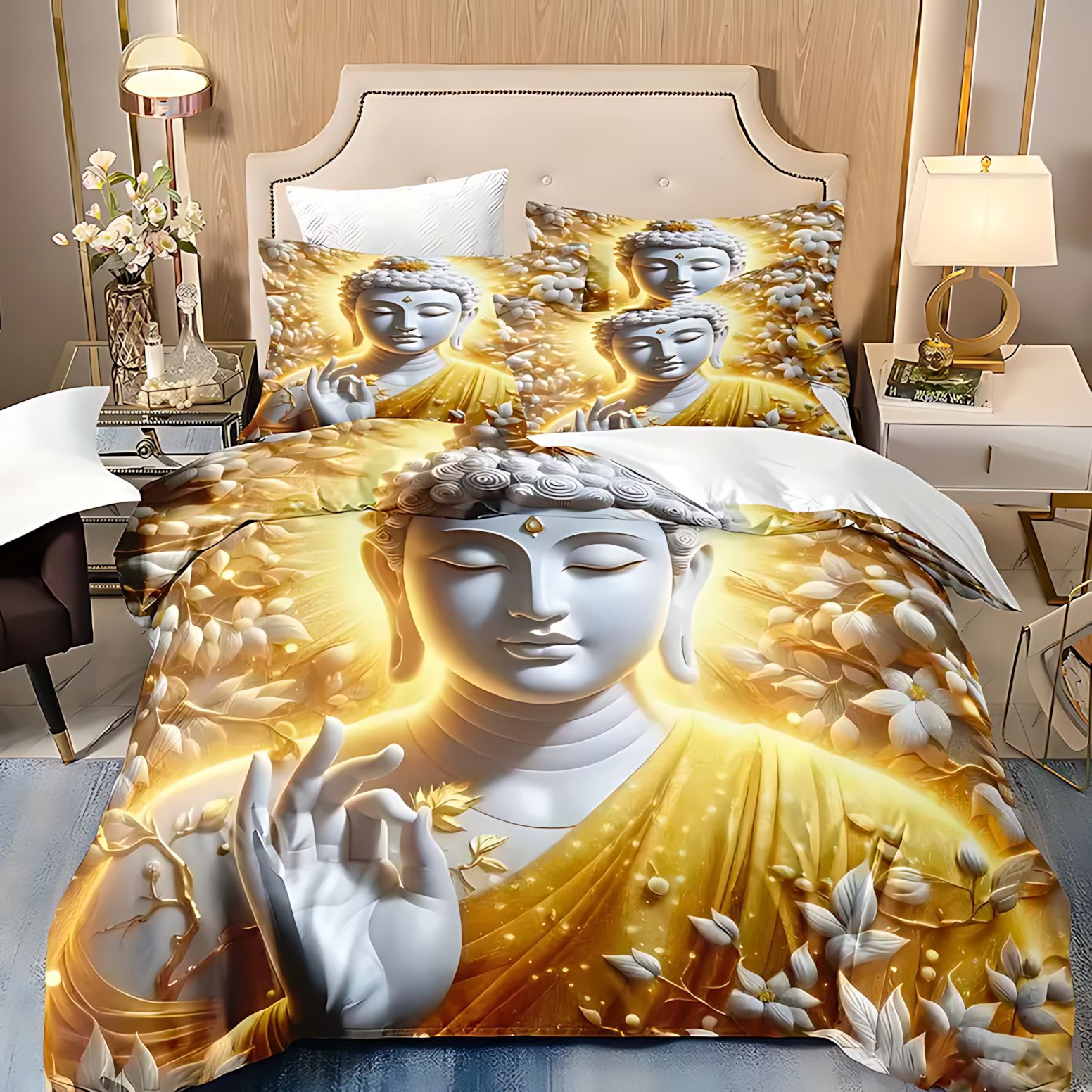 TEMU / JIT comercio exterior transfronterizo cómodo Zen Buda tema de impresión digital HD colcha colcha colcha colcha kit