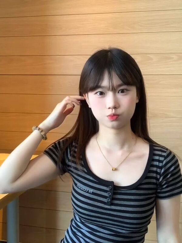 韓国レトロコントラストストライプUネック半袖Tシャツレディース夏純粋な欲望ホットガールBMスタイル痩身ショートトップ|undefined