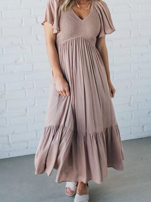 2024 new Amazon independent station high waist solid color lady dress