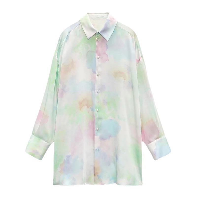 TAOP&ZA3666/060新款女装通勤扎染丝缎质感宽松衬衫03666060250