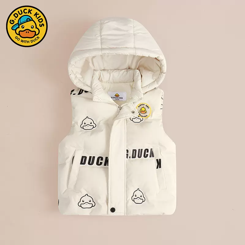 小黄鸭童装男童女童连帽羽绒马甲秋冬宝宝保暖外穿儿童宝宝马夹潮