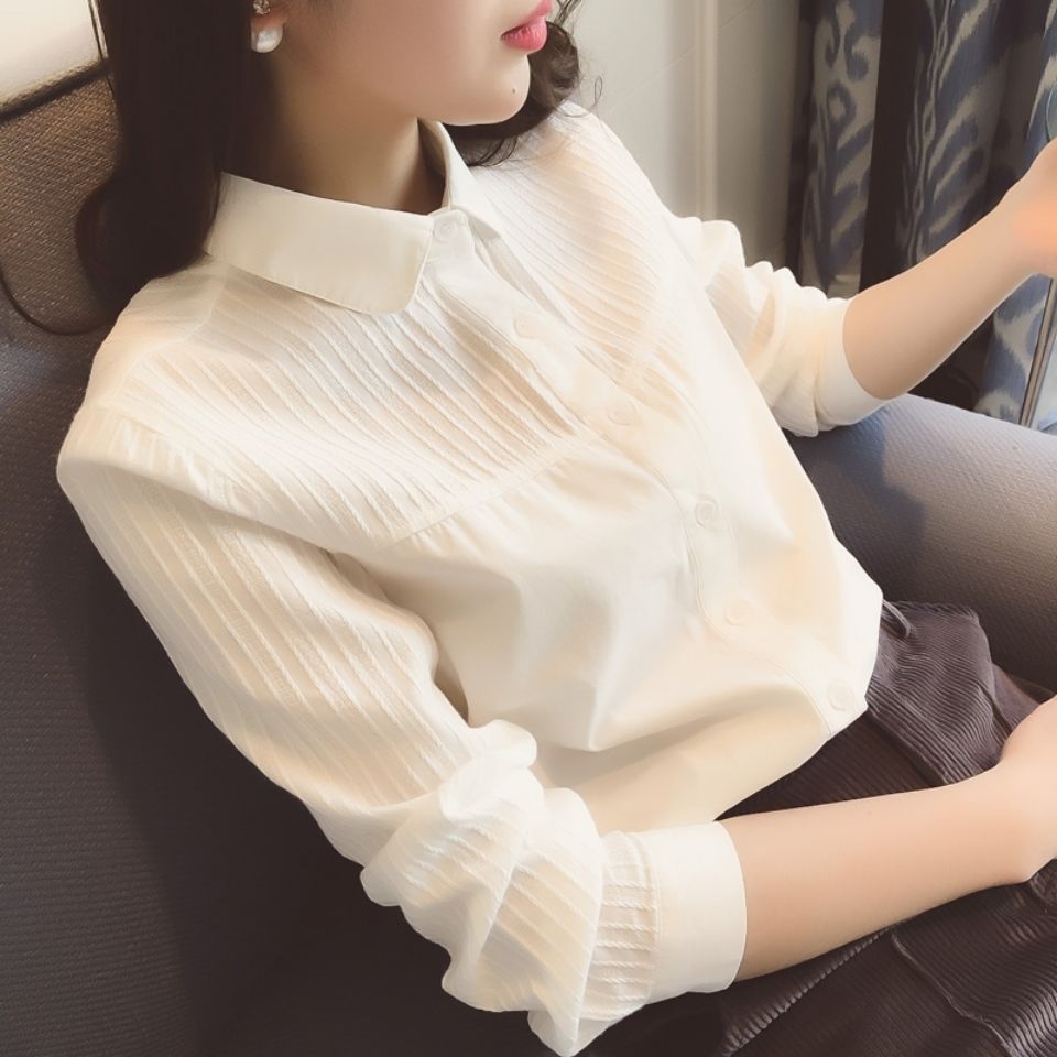 纯棉娃娃领法式复古衬衫女气质通勤减龄设计打底休闲白色衬衣上衣