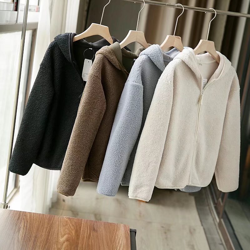 U Imitation Cashmere Polar Fleece Zipper Hooded Jacket Women's Long-Sleeved Autumn and Winter Jacket Cardigan 430644 Japanese and Korean Style U Imitation Cashmere Polar Fleece Zipper Hooded Jacket Women's Long-Sleeved Autumn and Winter Jacket Cardigan 430644 Japanese and Korean Style