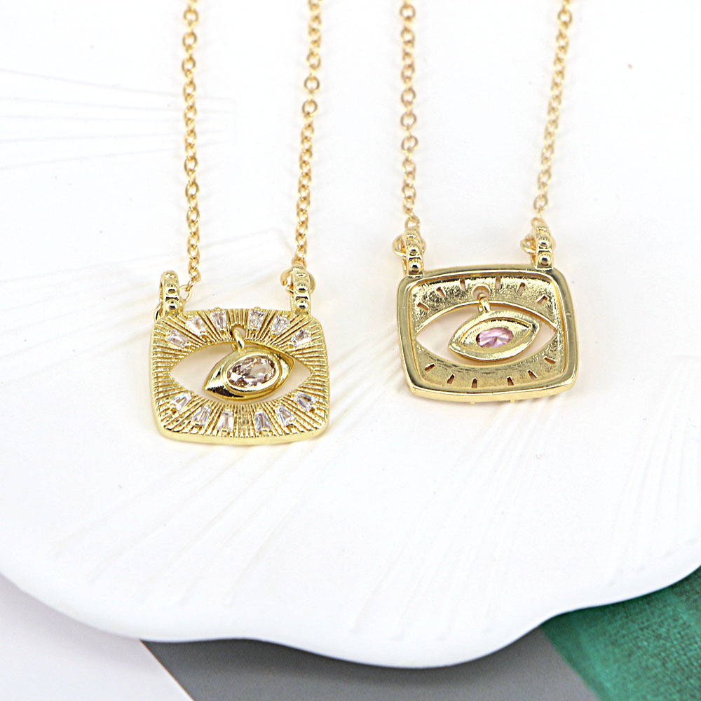 Zircon Eye Pendant Necklace Geometric Devil's Eye Copper Collarbone Chain display picture 4