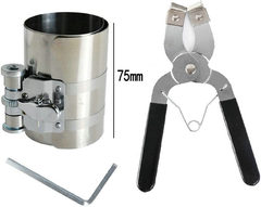 Stainless steel piston ring compressor, piston ring retainer, piston ring removal tool, piston ring installation tool