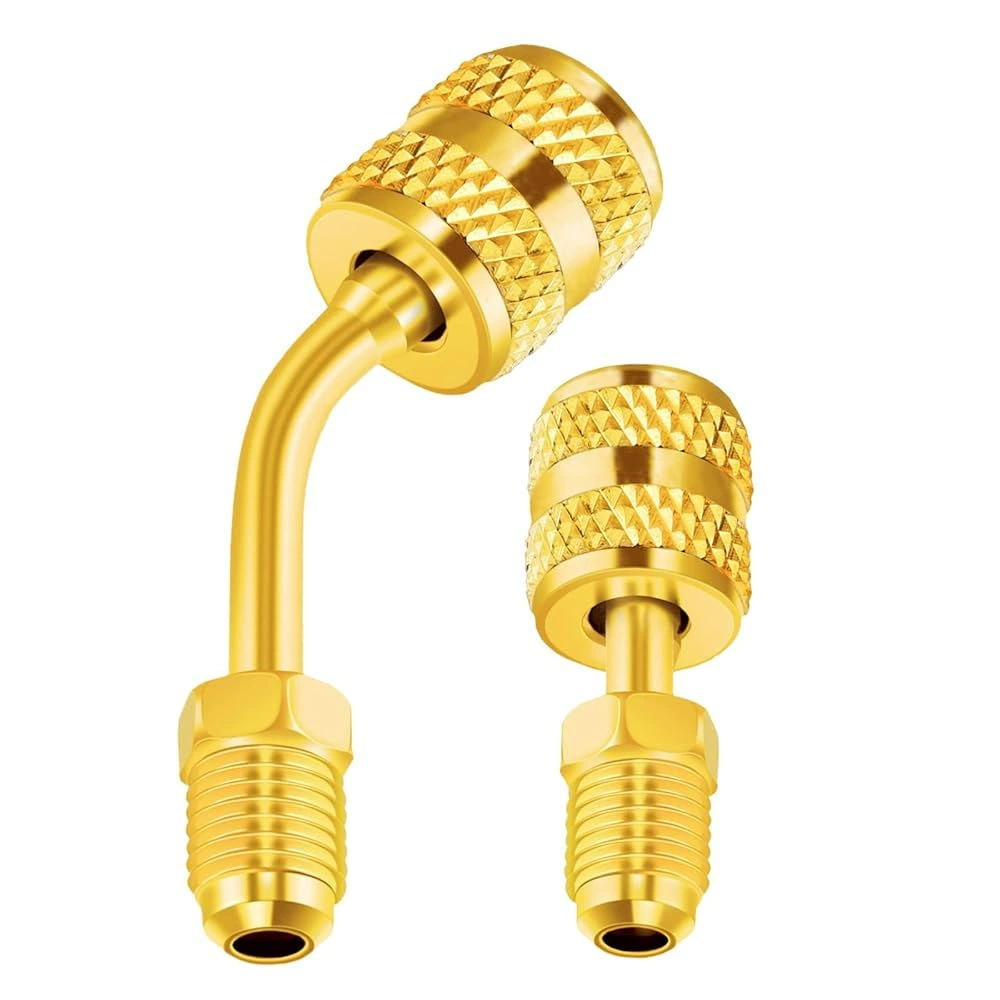 Адаптер R410, наружная резьба 1/4 SAE, внутренняя резьба 5/16 SAE, разъем для кондиционера, 2 шт., один изогнутый и один прямой.