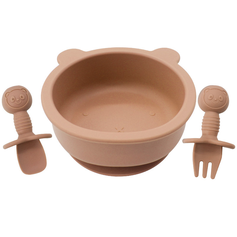 Oso para niños Tazón tenedor de silicona cuchara alimentos complementarios vajilla de alimentación resistente a las caídas suministros maternos e infantiles tazón de silicona dibujos animados oso Tazón