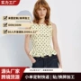 波点荷叶边无袖显瘦上衣