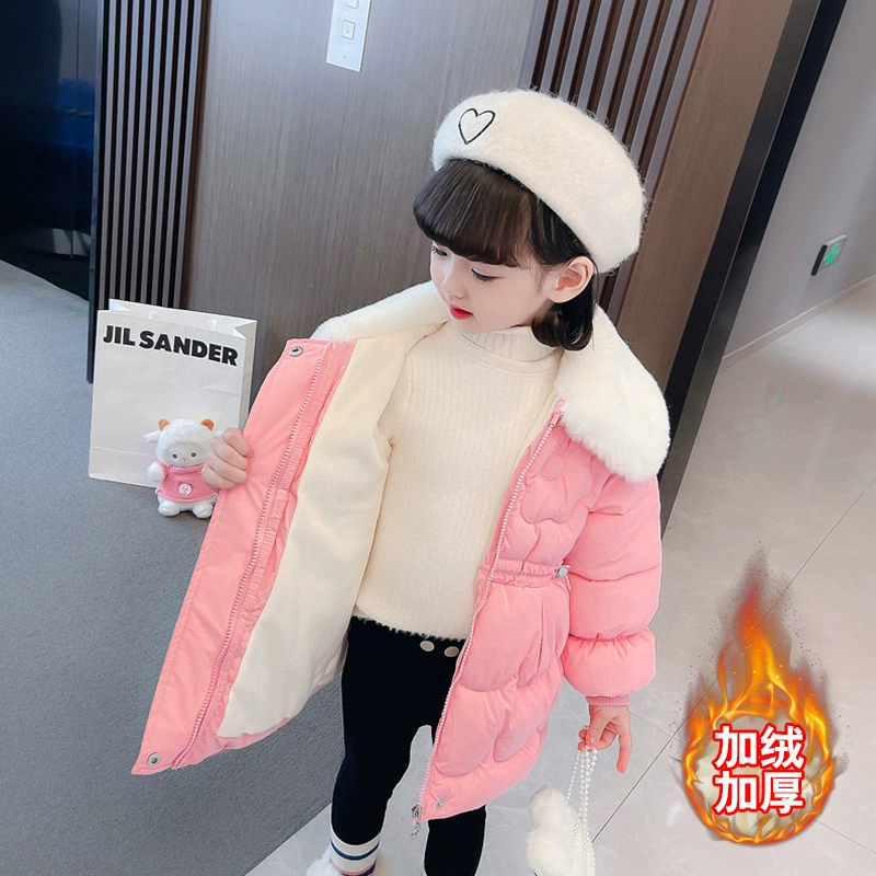 Winter children's long warm down jacket, western style, mid-length
