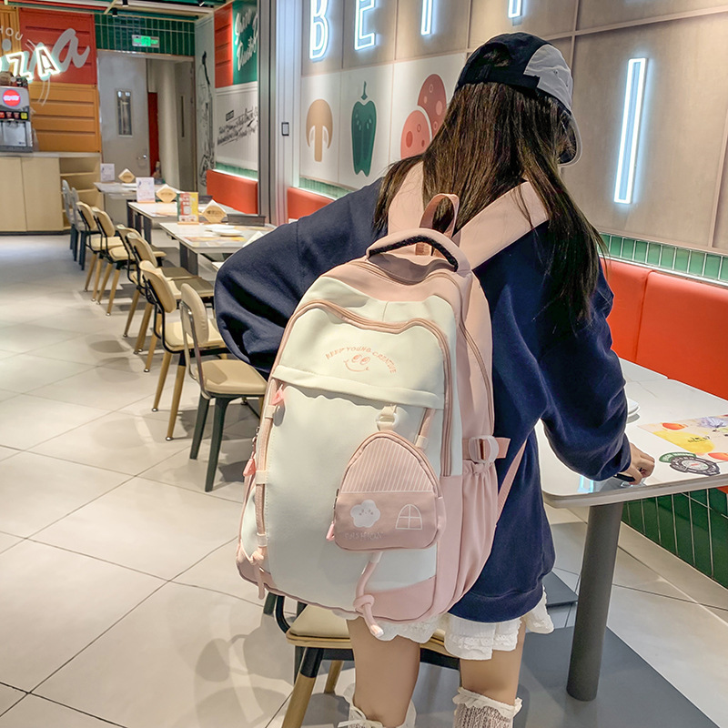 Bolsa escolar de estilo universitario para mujeres JAIYISTAR bolsa de hombro de gran capacidad de color colgante, bolsa de estudiantes ligera y de alto valor.