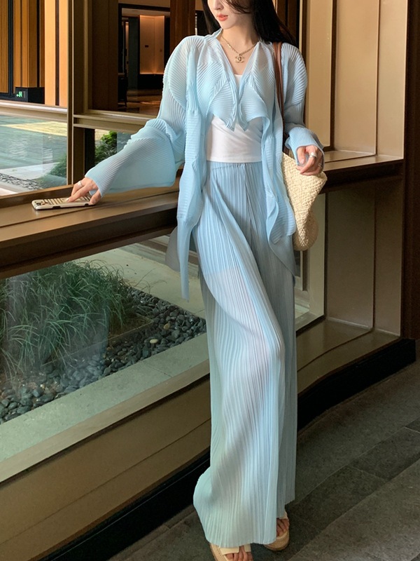 时尚秋季套装女装高级感开衫上衣裤子两件套三宅设计感穿搭一整套|undefined