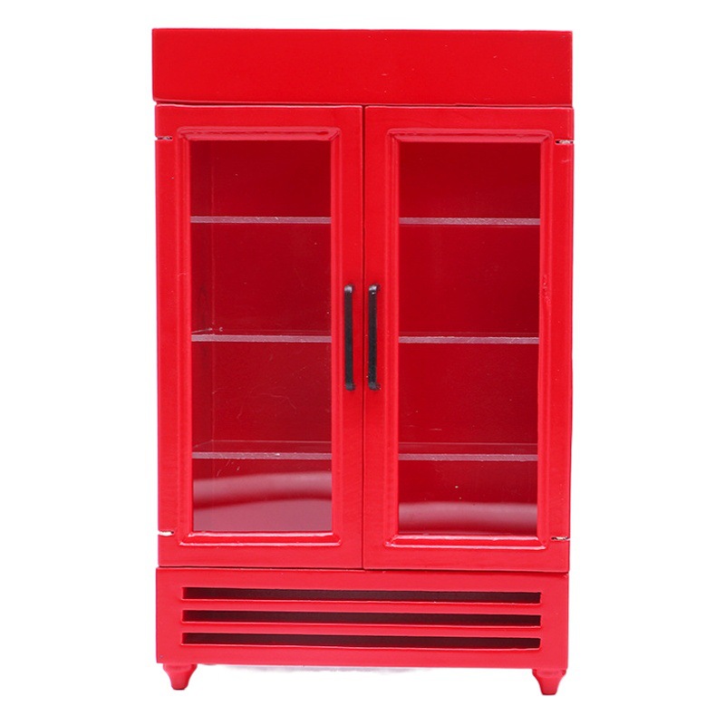 1:12 Dollhouse mini muebles de madera refrigerador tienda micro escena bebidas color congelador