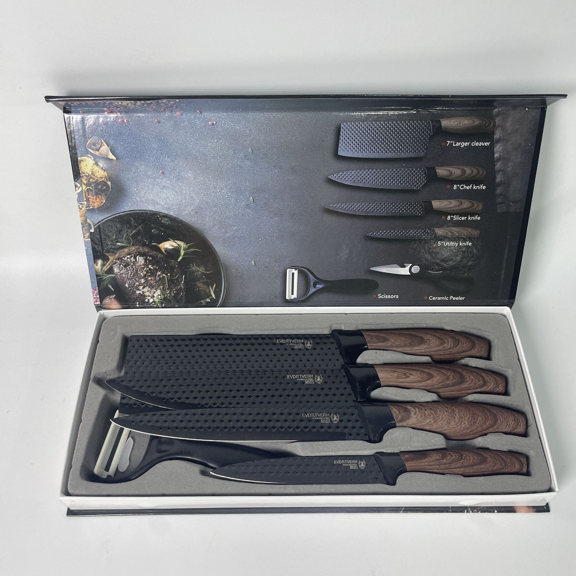 Juego de seis piezas con mango gordo, caja pequeña a mano