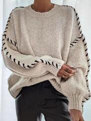 Women's Contrast Binding Drop Shoulder Sweater Casual Long