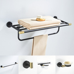 Stainless Steel Towel Rack Bathroom Shelf Bathroom Toilet Paper Towel Rack Coat Hook Hanger Hotel No Hole Black Gold 