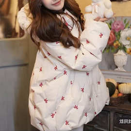 蝴蝶结冰淇淋系列羽绒棉服女款中长款2025年冬季新款时尚刺绣外套
