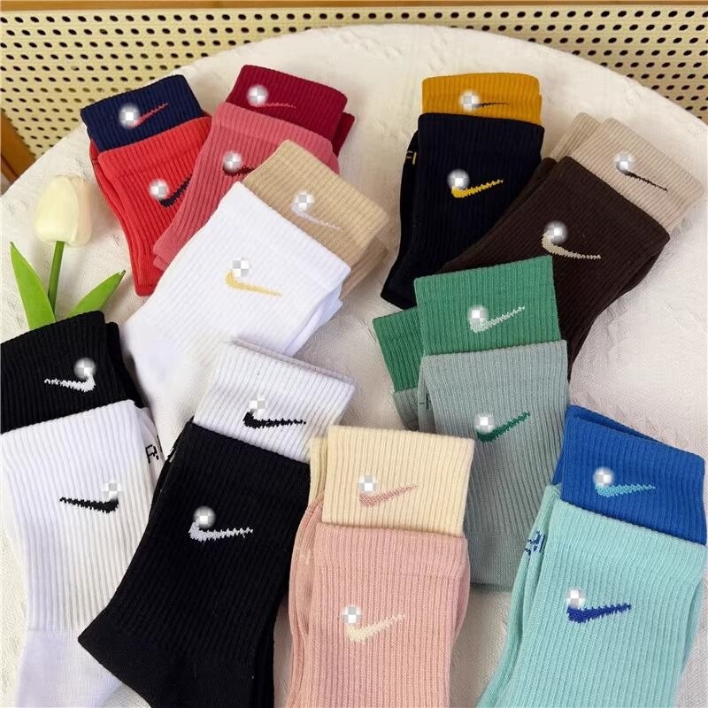 Suwann Nike Socks Patchwork Unisex Mid-Calf and Long Tube Sports Socks, Sweat-Absorbent, Non-Slip, Versatile