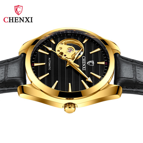 Dawn leather hollow fully automatic mechanical watch men's luminous waterproof high-end cross-border live broadcast foreign trade mechanical watch