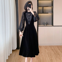 丝绒连衣裙秋冬季新款女装礼服新中式旗袍高端气质小黑裙长裙