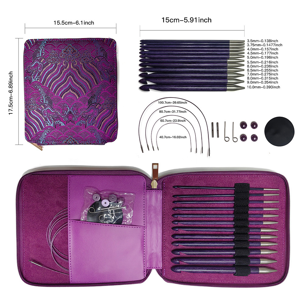 Crochet pulido a mano transfronterizo estabilizador de madera púrpura desmontable alfombra crochet tunecina crochet 12 conjuntos