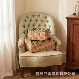 田园客厅编织收纳篮民宿电视柜装饰篮儿童玩具置物篮化妆品整理篮