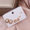 Fashionable golden earrings from pearl, European style, flowered, 3 pair, wholesale