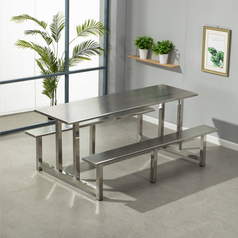 Mesa y silla de comedor para empleados, escuela, empresa, comedor, fábrica, comedor de acero inoxidable, mesa y silla de comedor para 4 personas, 6 personas, 8 personas