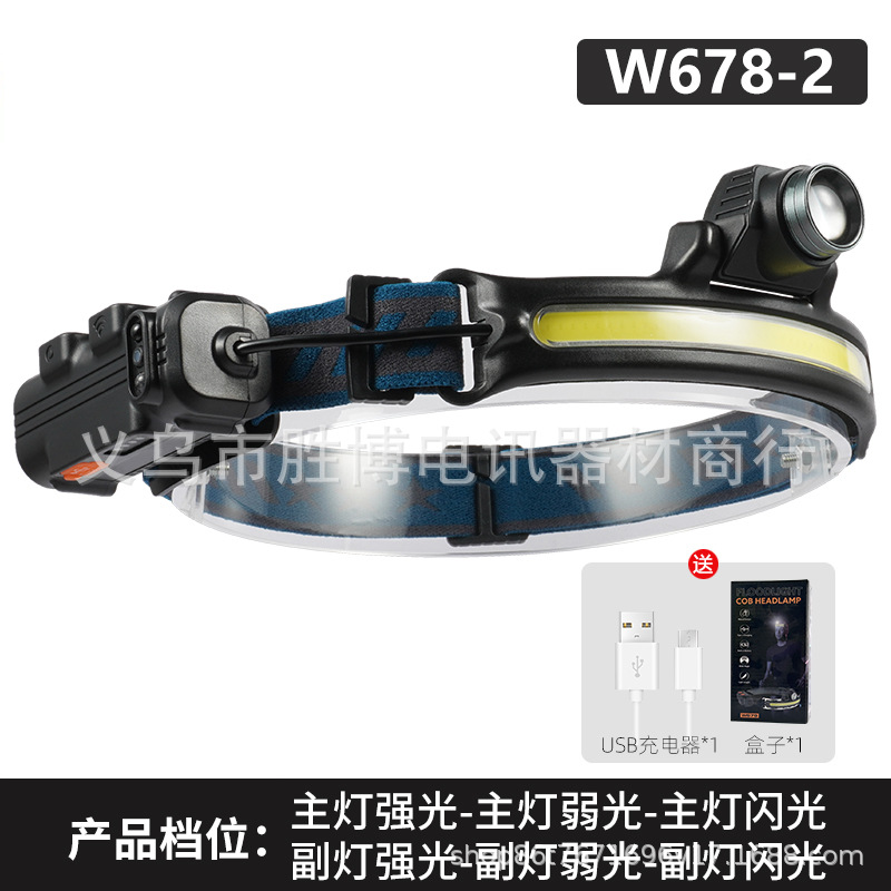 Cross-border COB Strong Skin Headlight Mini Headset Running Zoom Rechargeable Night Running Light Induction Headlight