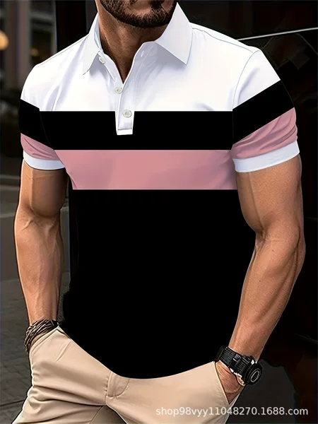European and American Cross-Border Summer Aliexpress Amazon Polo Shirt Button Stitching Digital Printing Men's Sports Polo Shirt