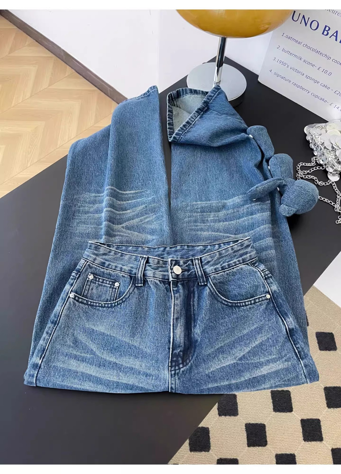 Women's High-Waisted Slimming Wavy Washed Denim Jeans Casual Loose Wide Leg Floor-Length Trousers With Letter Embroidery American Retro Summer Style_mkmklike.com