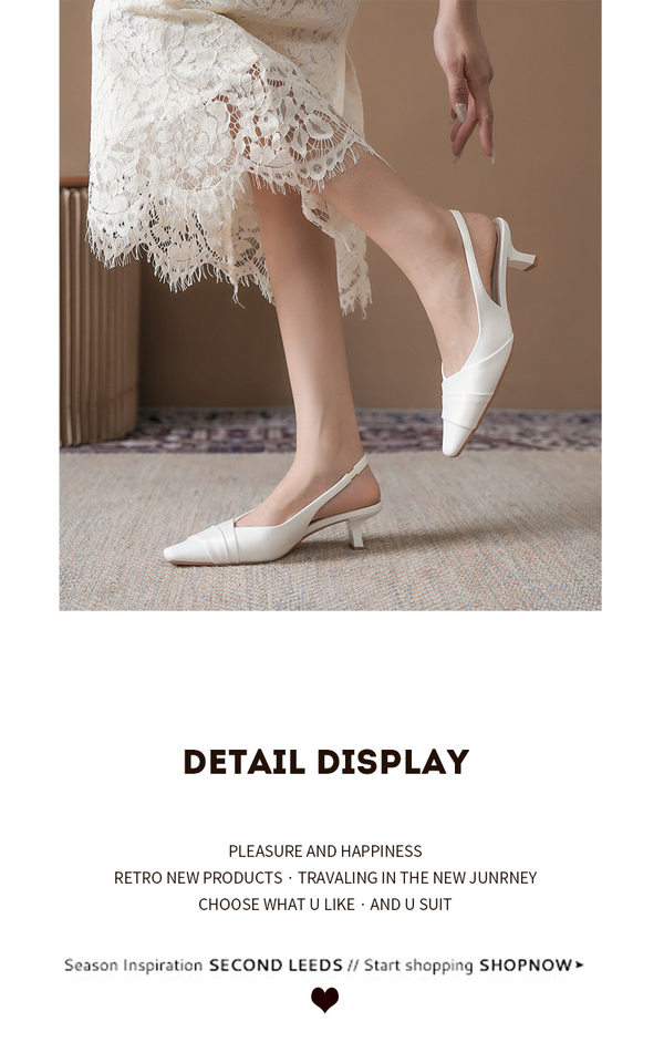 Sandal nữ bít mũi hở gót vải satin mũi vuông gót thấp thanh lịch — Màu bạc, Màu hồng nhạt, Màu trắng ngà chi tiết 13
