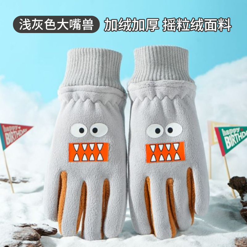 国境を越えた子供用手袋、スキー、サイクリング、冬用、男女学生向け、漫画風、かわいい、厚手、裏起毛、秋冬用、保温、卸売