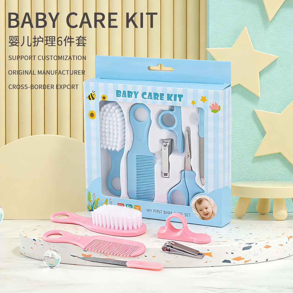 Baby Nail Clippers, Nail Scissors, Nail File, Baby Care Set, 6-Piece Set, Baby Bath Comb and Brush