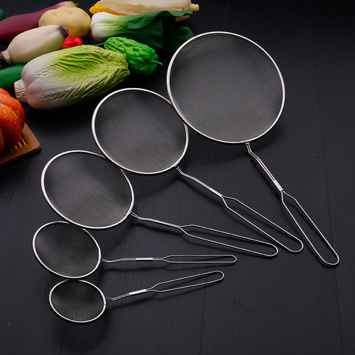 Stainless steel colander, household kitchen frying spoon, steel handle with hook, hangable filter, floor stall supply colander