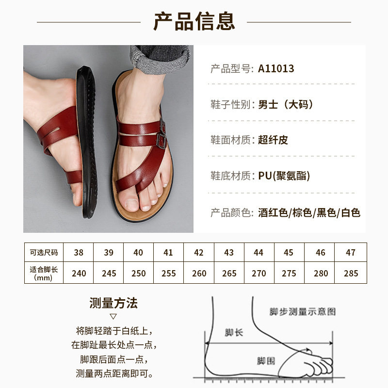 Dép xỏ ngón nam da PU cao cấp chống trượt, thoáng khí đi biển mùa hè — Màu nâu nhạt, Màu trắng, Màu đỏ rượu, màu đen