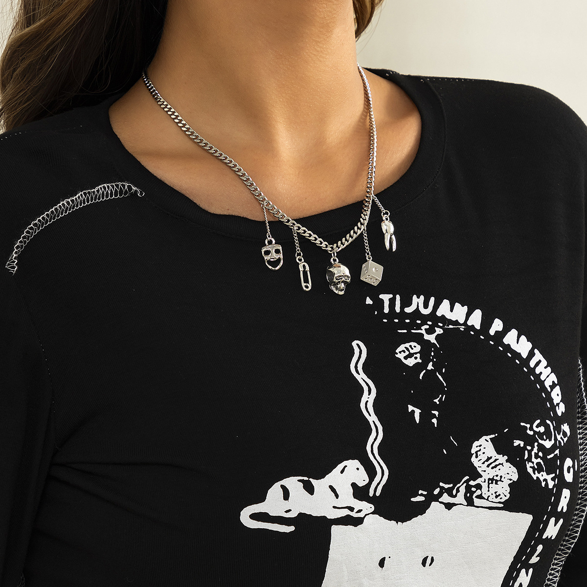 Punk Grappig Gezicht Schedel Koppel Ketting Zoete Coole Mix Kubus Hip Hop Hanger_voghion.com