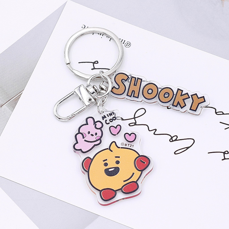 韓国版ボーイズグループ BT21 漫画キーホルダー男性と女性のカップル RJ TATA バッグ車のキーホルダーペンダント|undefined