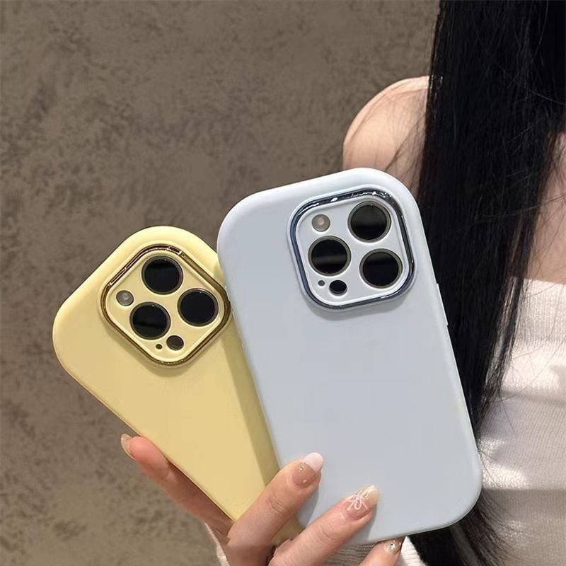 适用苹果16纯色手机壳iPhone14电镀镜头框13精孔12promax防摔软套|undefined