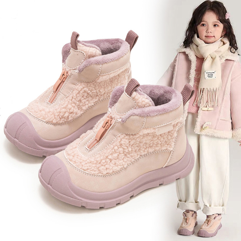 Children's Snow Boots 2025 Winter New Girls' Velvet Warm Boots Soft Sole Non-Slip Casual Cotton Boots for Middle and Large Kidsren