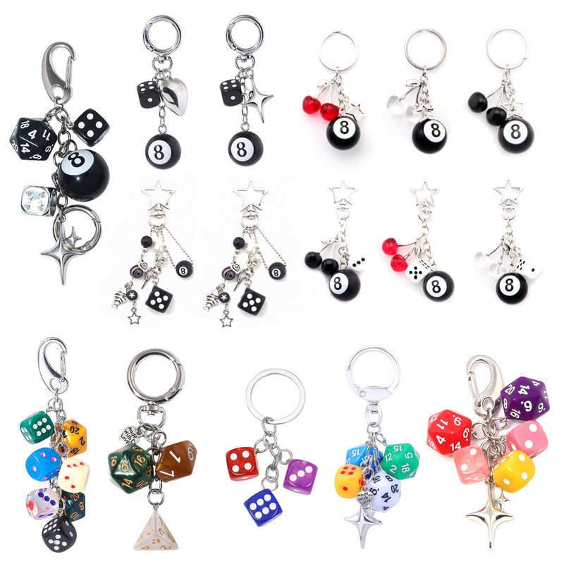 Classical Irregular Dice Billiard Black 8-Ball Keychain Personalized Design Phone Pendant Bag Chain Accessory