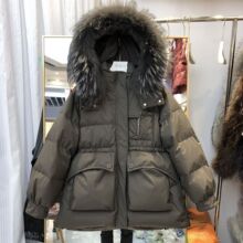 爆款反季新款羽绒服女冬季中长款小个子加厚鸭绒时尚收腰毛领外套