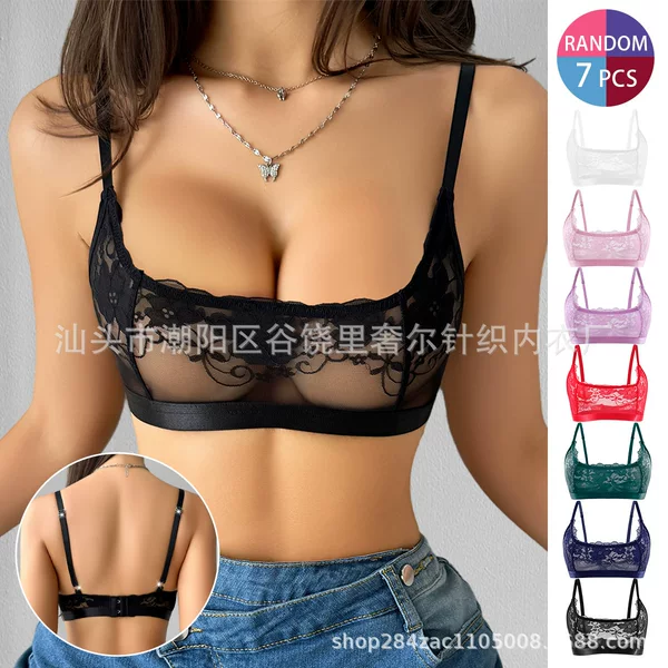 European and American Amazon Ebay Sexy See-Through Lace Women's Bra Without Rims to Support the Breasts Sexy French Intimates