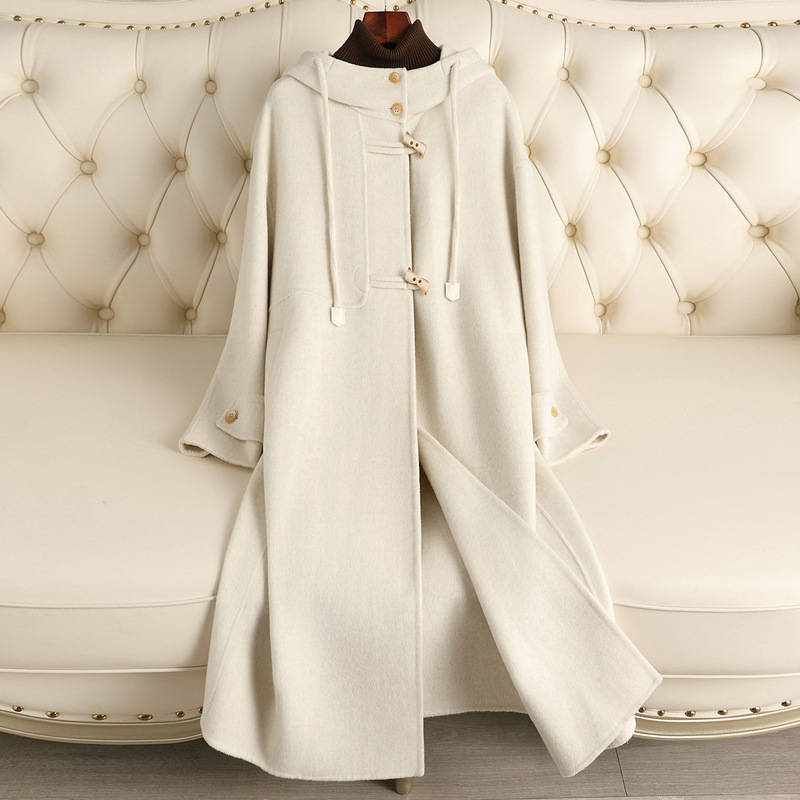 Double-Sided Wool Coat for Women with Hood, 2026 Autumn and Winter New Style, Loose Fit, Elegant Over-The-Knee Woolen Coat for Women, High-End Double-Sided Wool Coat for Women with Hood, 2026 Autumn and Winter New Style, Loose Fit, Elegant Over-The-Knee Woolen Coat for Women, High-End